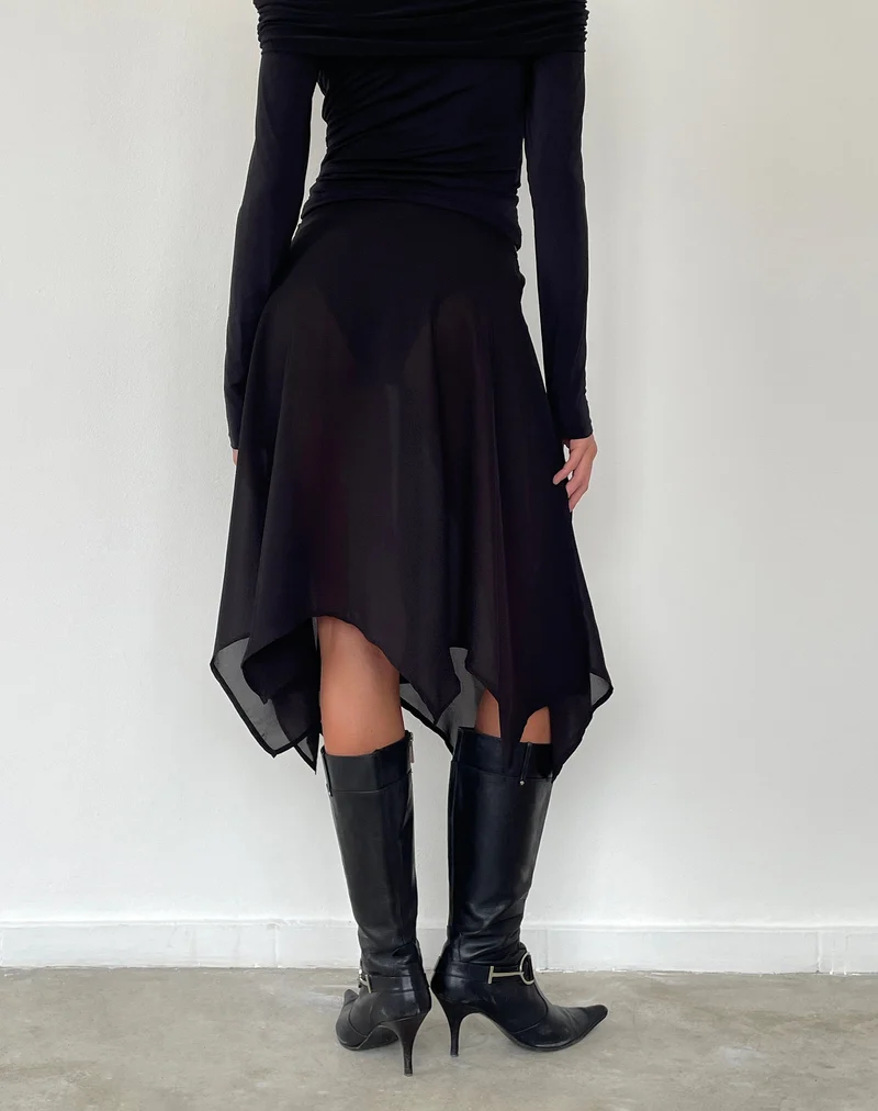 Jupe midi Albertha en mousseline de soie noire