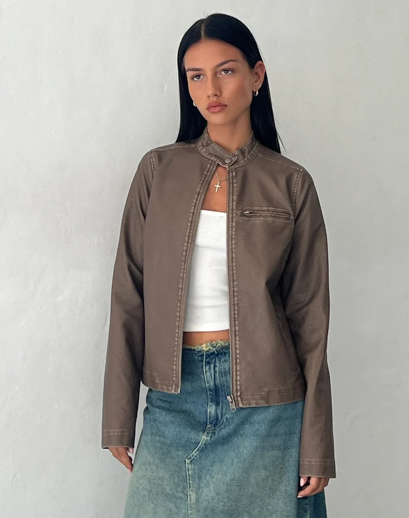 Veste de motard Mildred en PU Olive