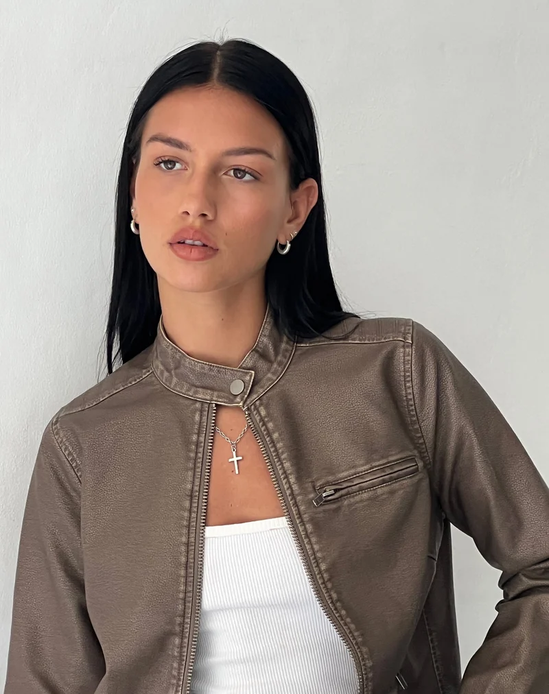 Veste de motard Mildred en PU Olive