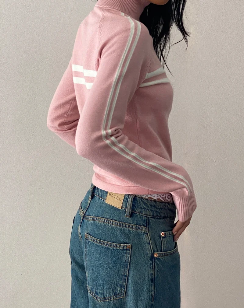 Talisa Sporty Zip Through Jacket in Knit Pink (Veste zippée sportive en tricot rose)