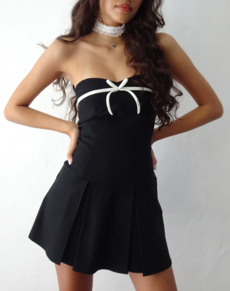Panolia - Mini robe avec nœud sur le devant en tailleur noir