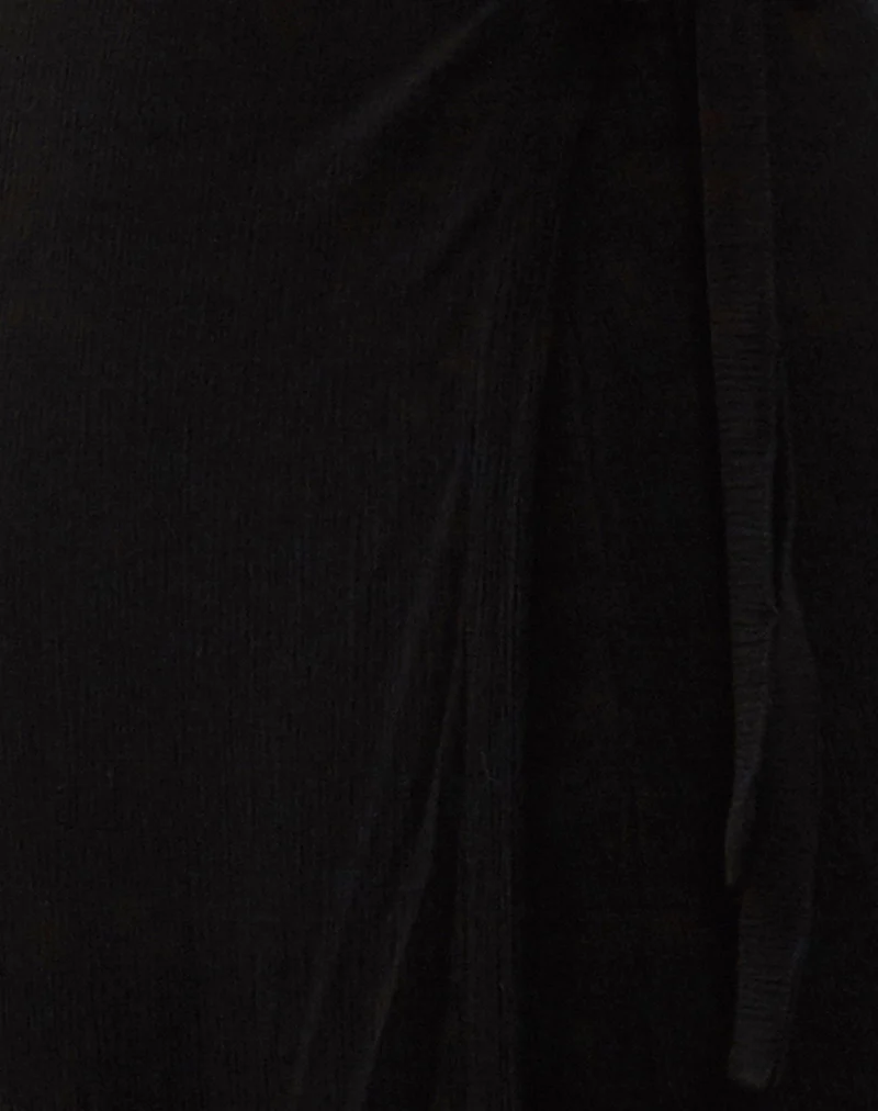 Jupe longue enveloppante Peria, noir froissé
