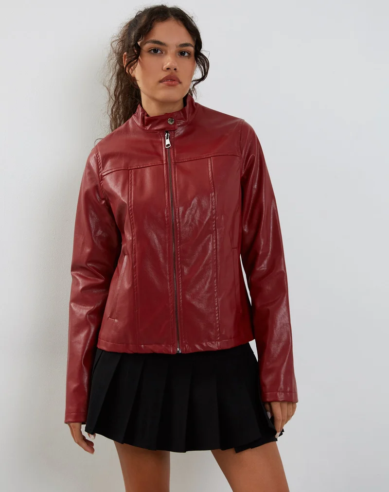 Veste Olivia en PU rouge sang