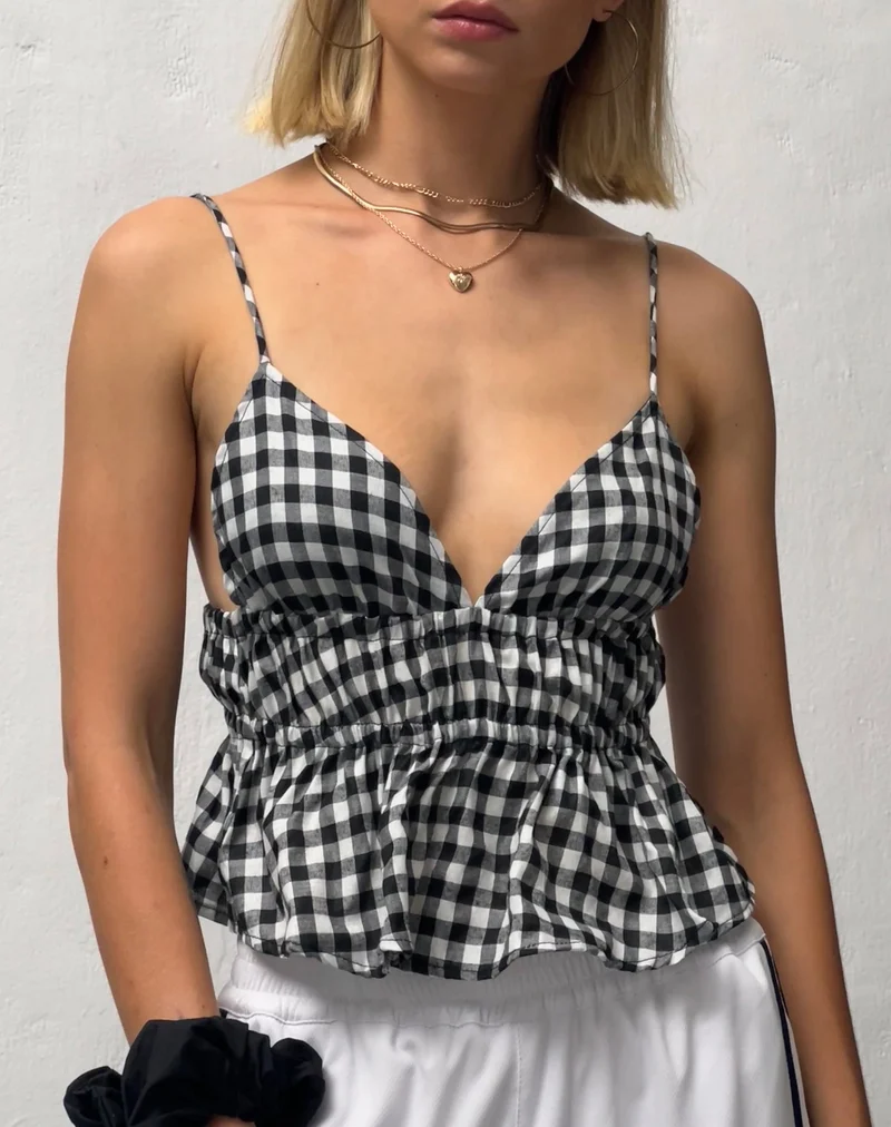 Dilara Cami Top in Black and White Gingham