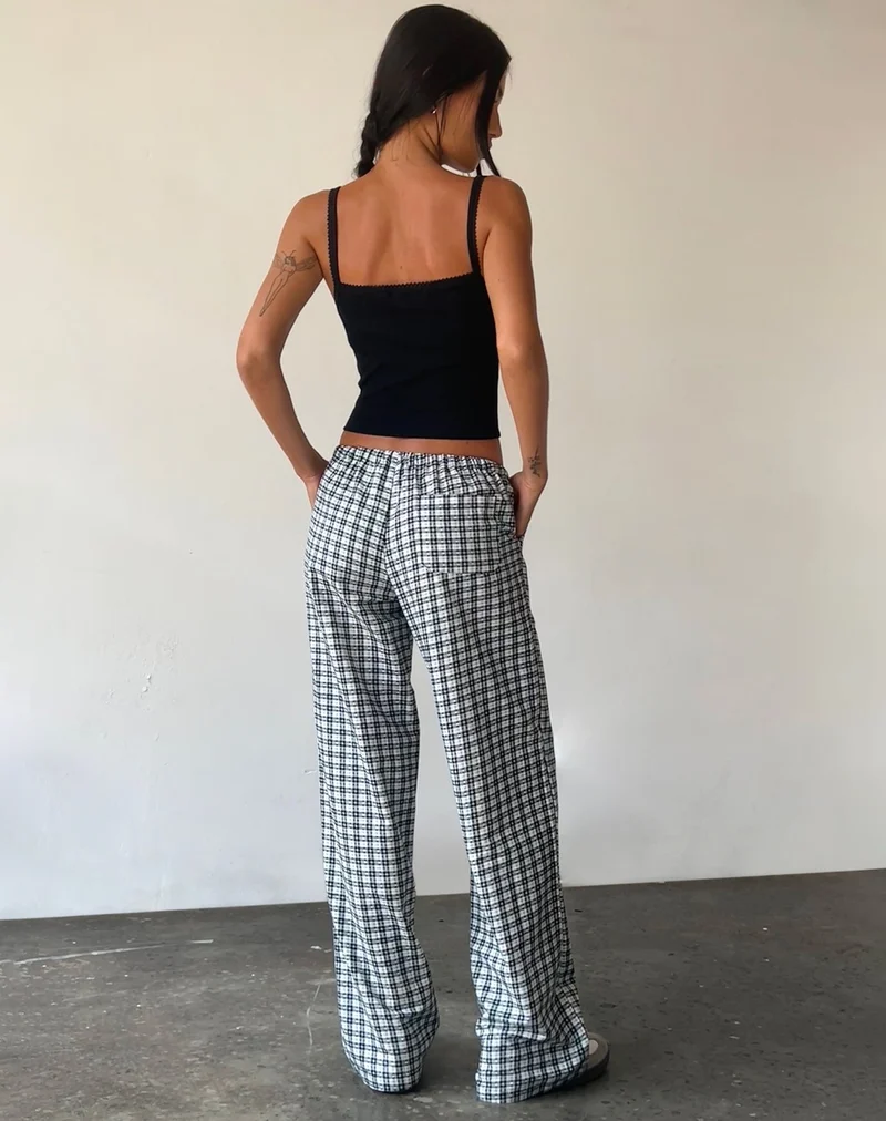 Pantalon à jambes larges Lirura, à carreaux brandebourgs