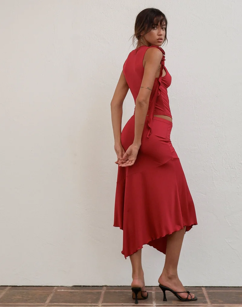 Top à rosettes Morena, rouge