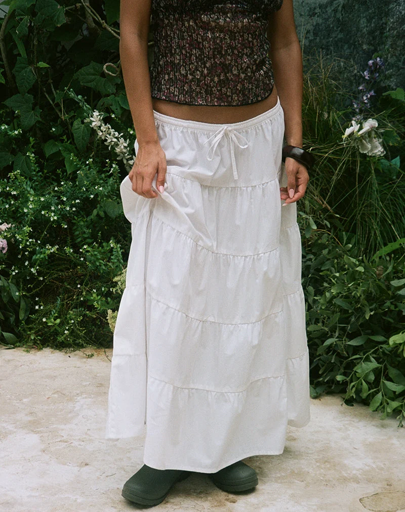 Izumi Tiered Midi Skirt, Poplin White