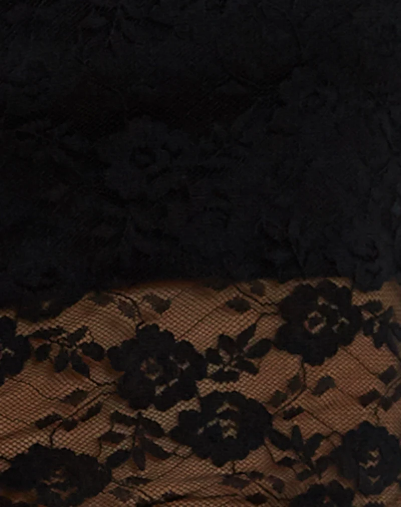 Nixie Long Sleeve Bardot Top in Lace Black (Top bardot à manches longues en dentelle)