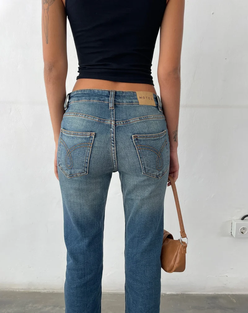 Jean Bootleg à taille basse, bleu moyen vintage
