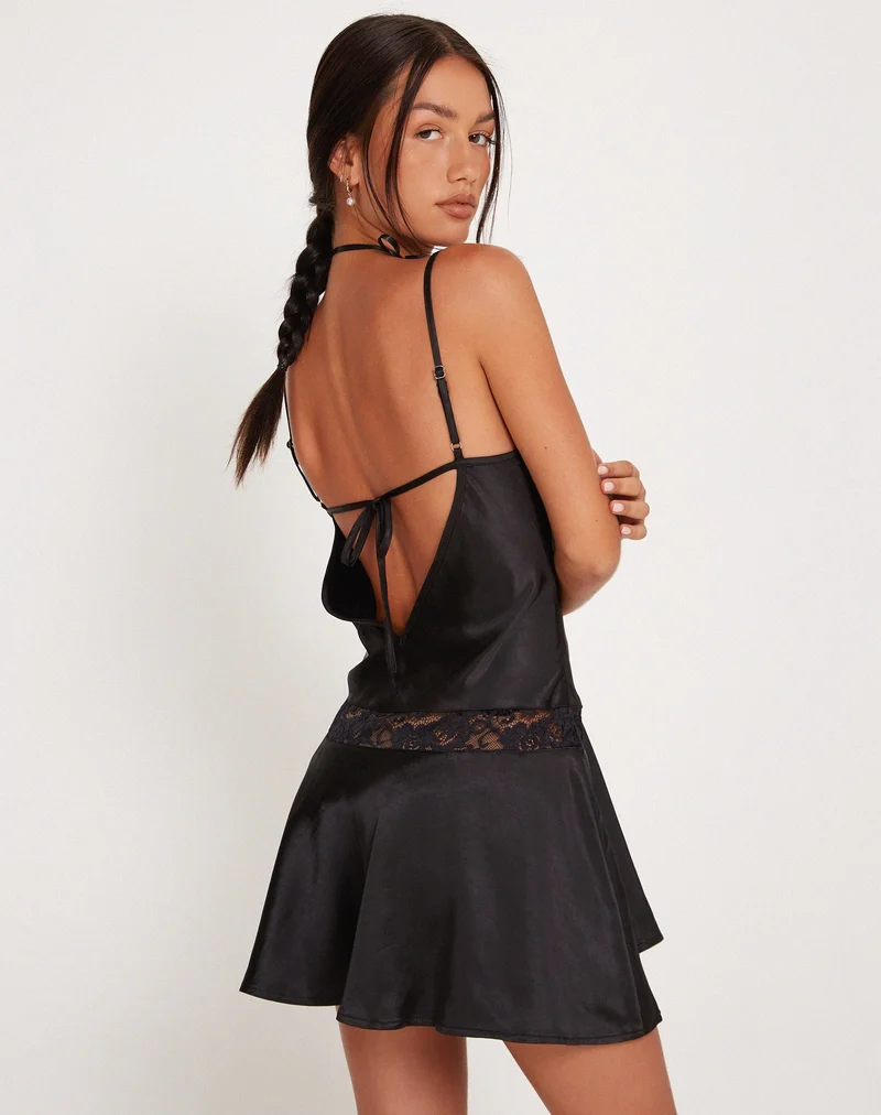 Mini-robe glissée Tahira en satin noir