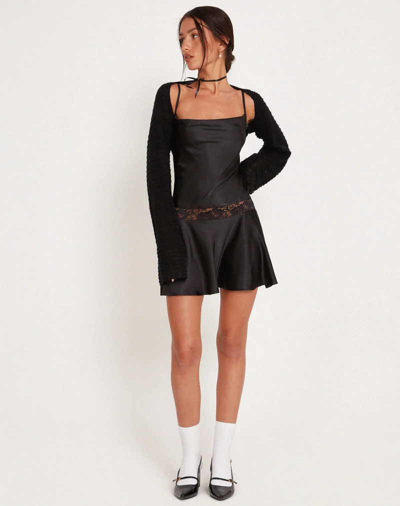Mini-robe glissée Tahira en satin noir