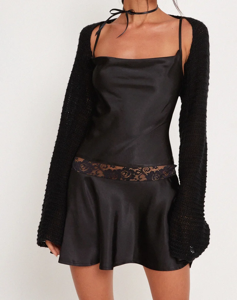 Mini-robe glissée Tahira en satin noir