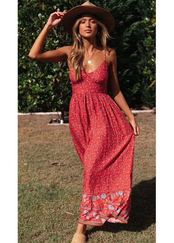 Robe rouge fleurs