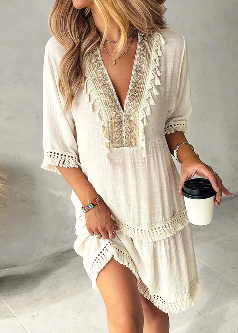 Robe manches mi-longues bohème chic