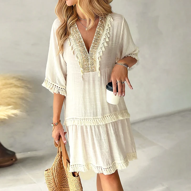 Robe manches mi-longues bohème chic