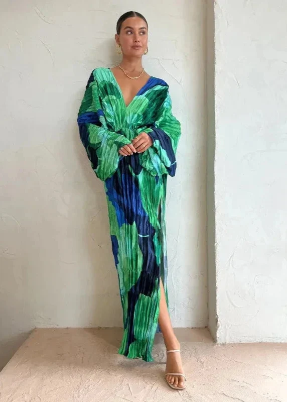 Style casual chic robe imprimée verte
