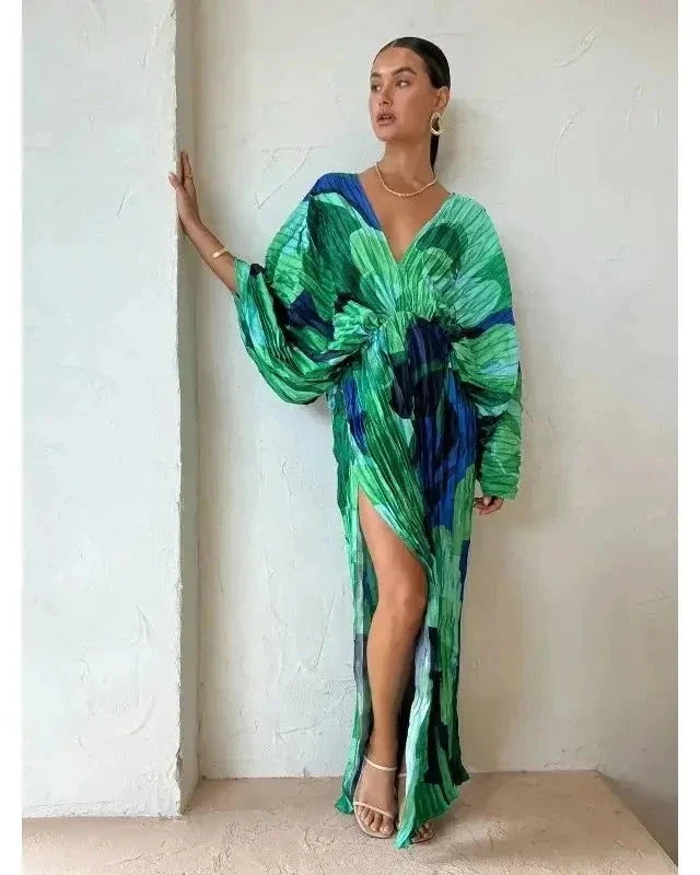 Style casual chic robe imprimée verte