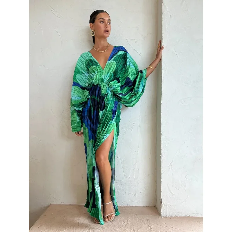 Style casual chic robe imprimée verte