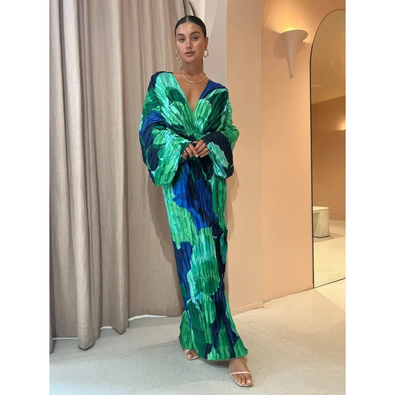 Style casual chic robe imprimée verte