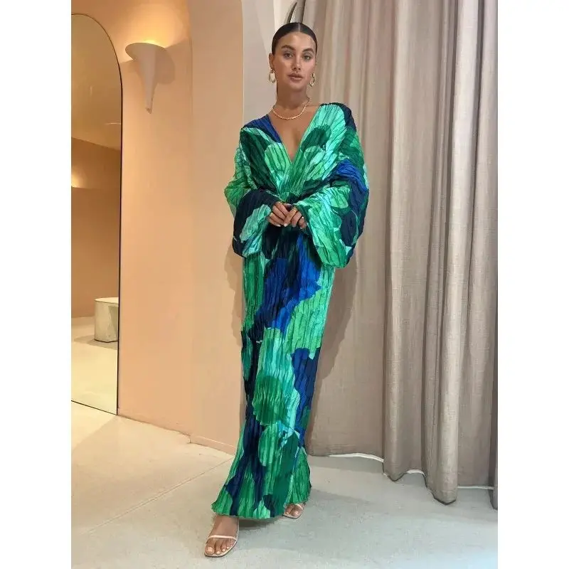 Style casual chic robe imprimée verte