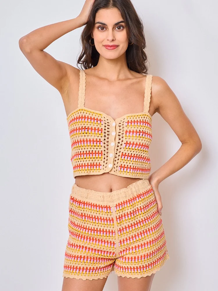 Ensemble bohème short plage crochets