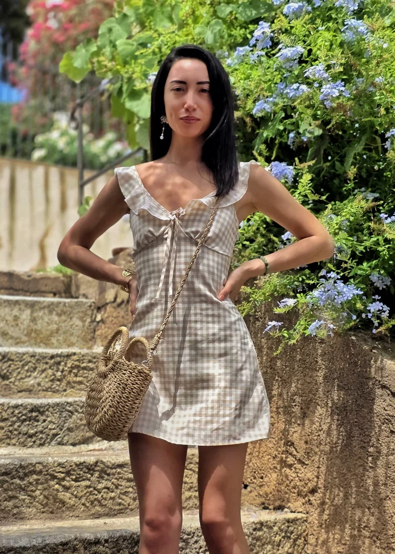 Robe courte Vichy beige