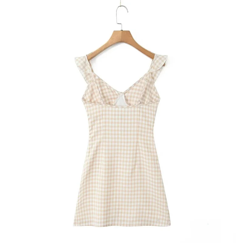 Robe courte Vichy beige