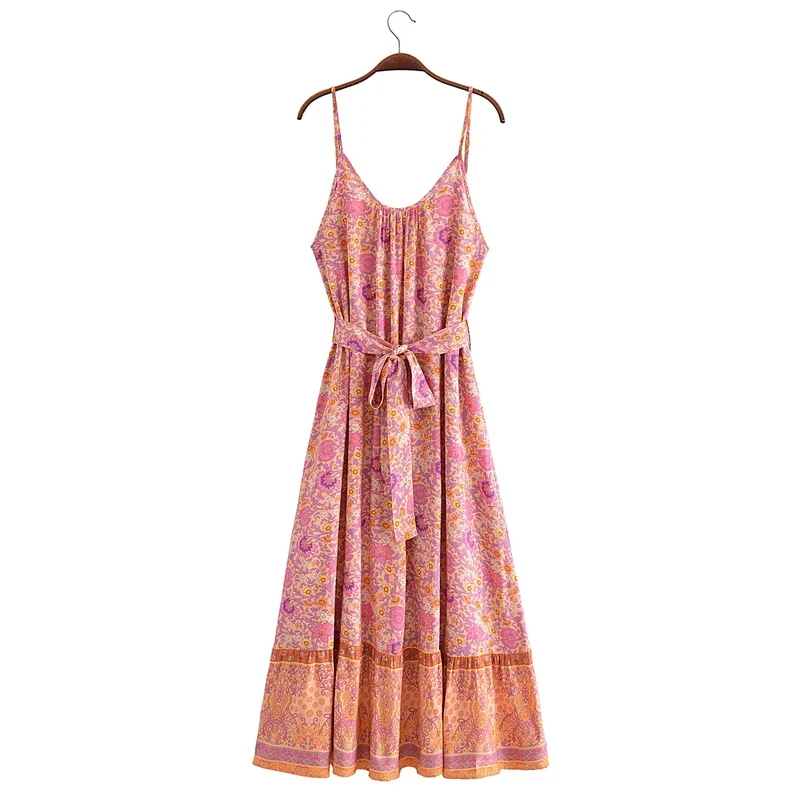 Robe longue rose fleurie Bohème