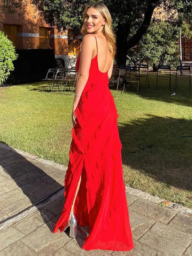 Robe longue rouge terracota chic dos nu