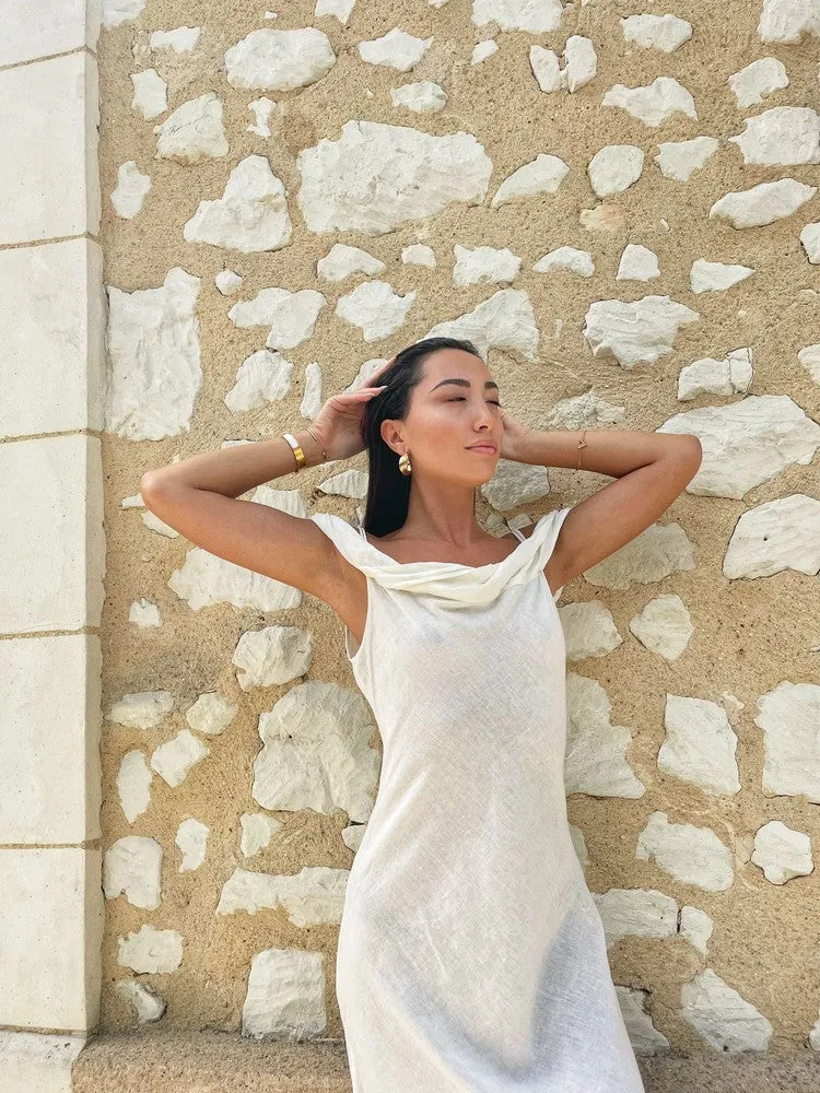 Robe longue blanche en lin bohème