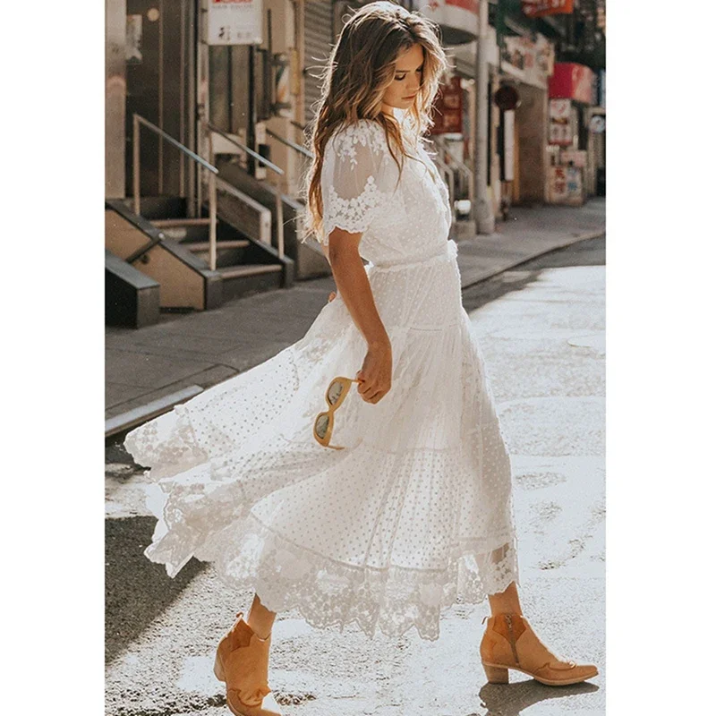 Robe longue blanche hippie