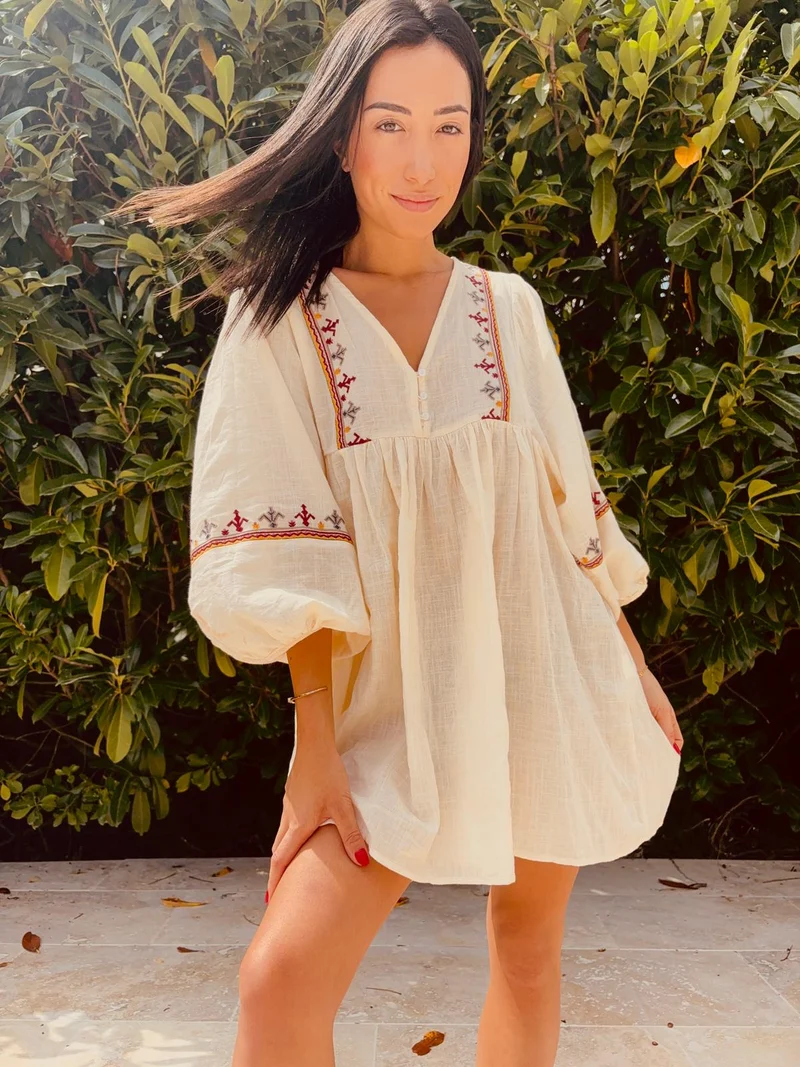 Robe manches mi longues coton hippie