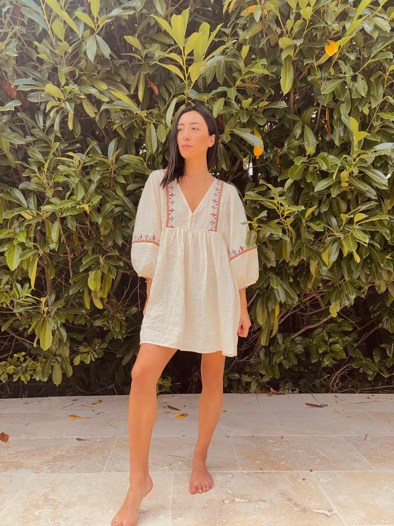 Robe manches mi longues coton hippie