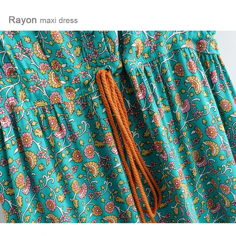 Robe bohème champêtre verte