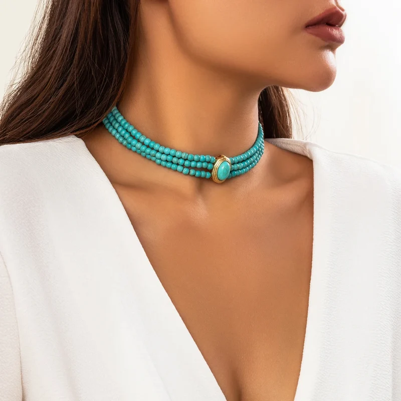 Collier bohème blanc ras-du-cou perles
