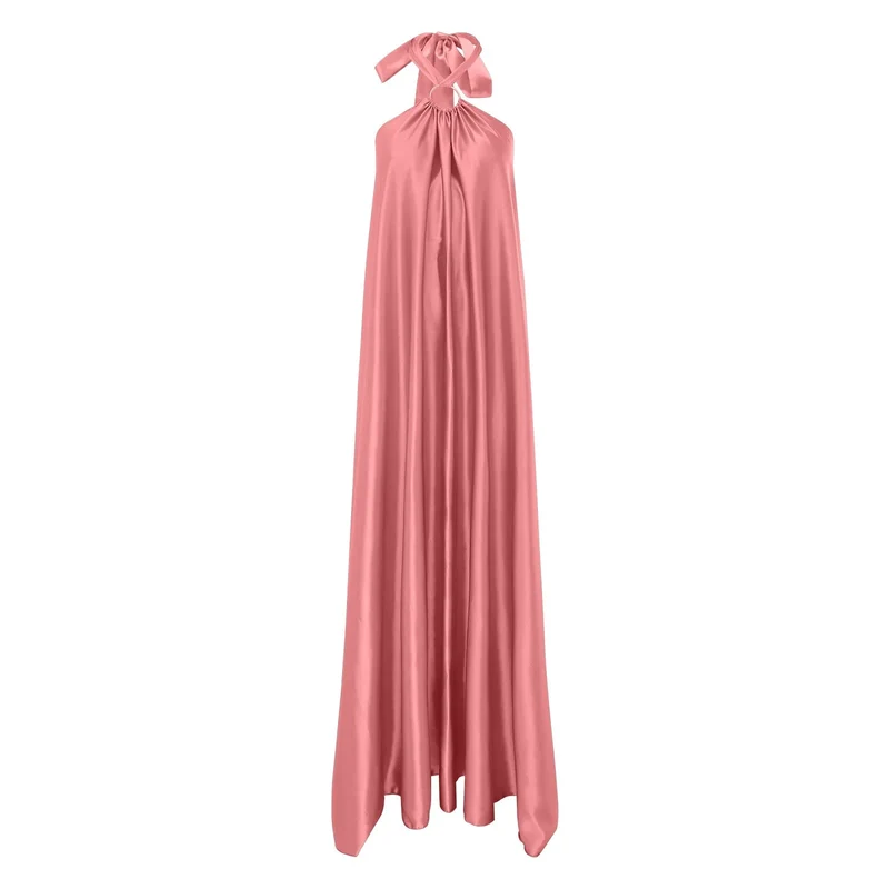 Robe longue satin femme rose chic