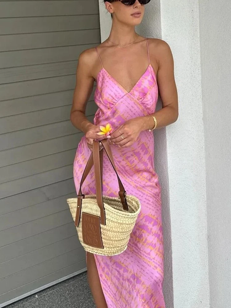 Robe bohème femme rose satin