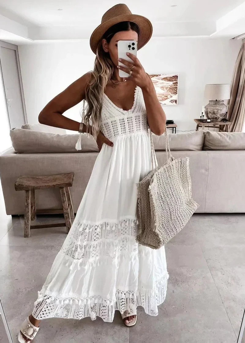 Robe longue de plage chic blanche