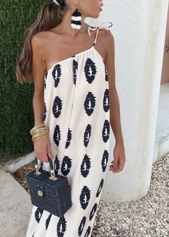 Robe Longue Plumes à Une Épaule