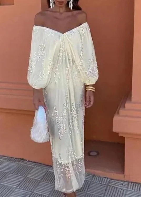Robe Longue Sequins Blanche
