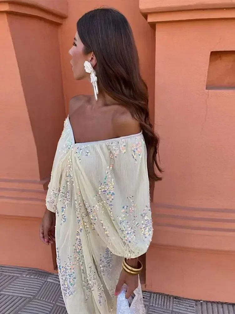 Robe Longue Sequins Blanche