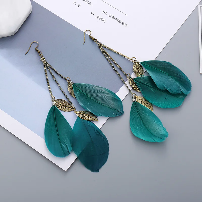 Boucles d'Oreille Longues Plumes