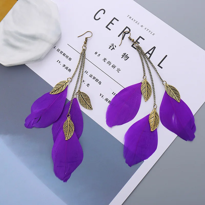 Boucles d'Oreille Longues Plumes