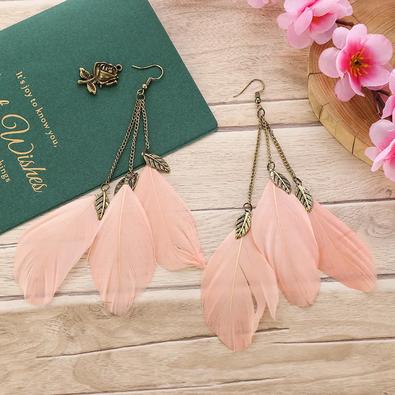 Boucles d'Oreille Longues Plumes