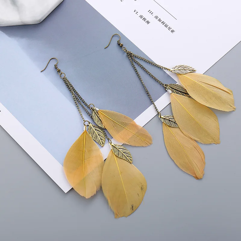 Boucles d'Oreille Longues Plumes