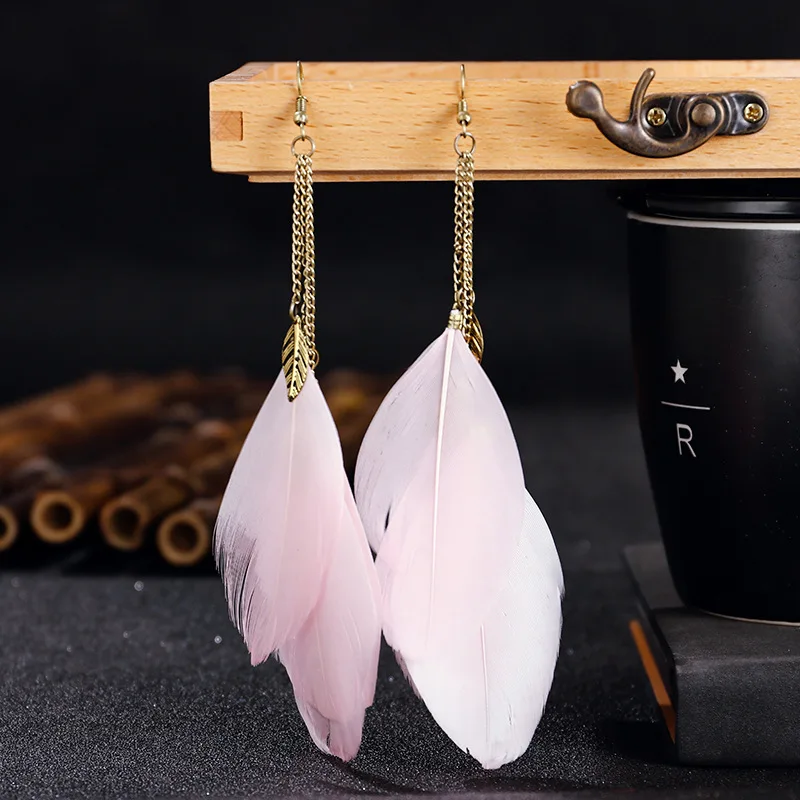 Boucles d'Oreille Longues Plumes
