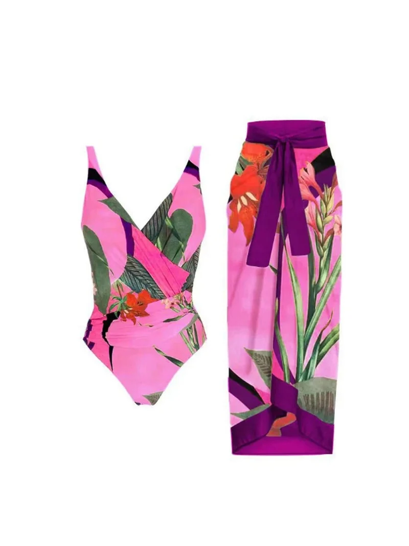 Maillot de bain & Jupe Exotique Rose