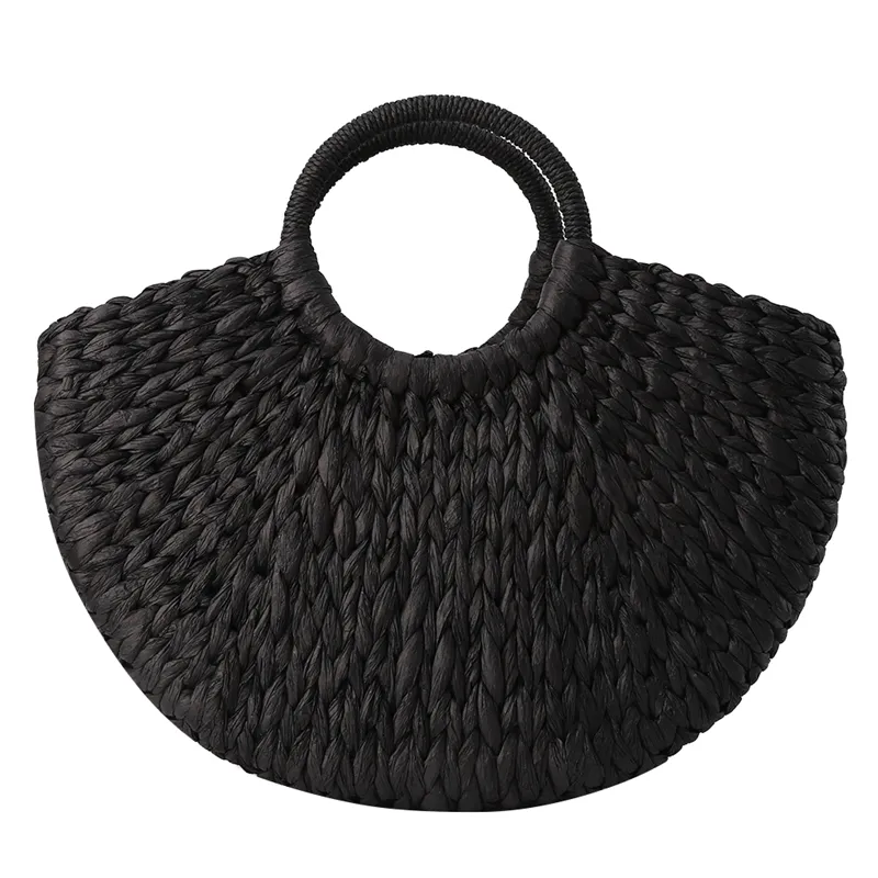 Sac Panier Osier Rond Noir et Blanc