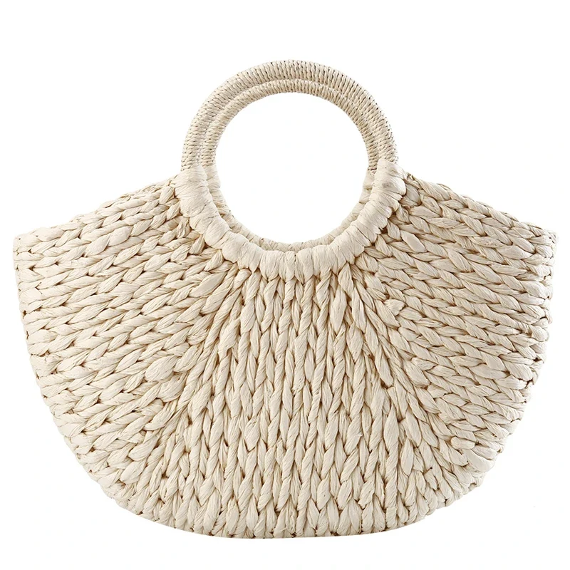 Sac Panier Osier Rond Noir et Blanc