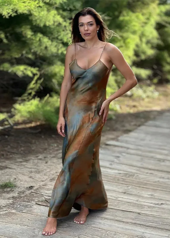 Robe Satin Longue Imprimée Dos Nu
